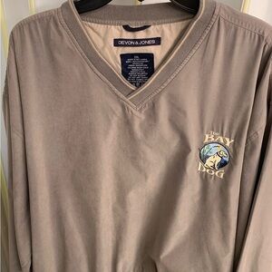 Devon & Jones Men's Beige V-Neck Pullover Windbreaker with The Bay Dog Logo